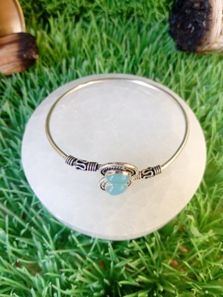Pulsera Latón Mineral Aguamarina - Ajustable