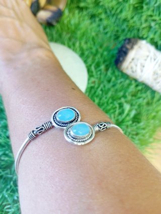 Pulsera Latón Mineral Aguamarina - Ajustable