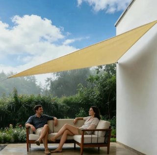 Toldo triangular 3x3x3 beige con cuerdas