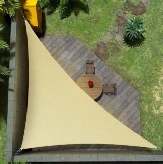 Toldo triangular 3x3x3 beige con cuerdas