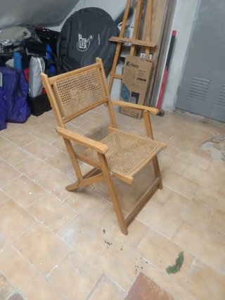 Silla plegable vintage ratán madera