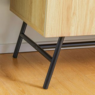 Credenza Estilo Boho con 2 Puertas, Mueble de Salón con 2 Estantes Internos, Patas de Acero e Inserciones de Ratán, 80X39X101.8Cm, Natural