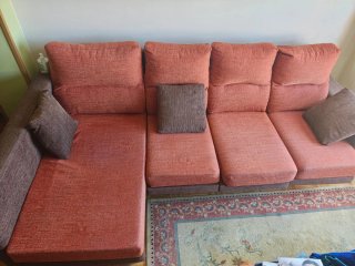 Sofá chaise longue 3 plazas tela naranja/marrón