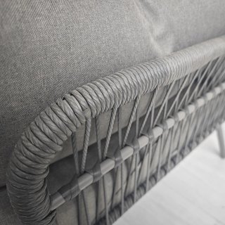 Conjunto de Muebles de Jardín de Rattan de 3 Piezas, Sofá de Jardín Exterior con Sofá de 2 Plazas, Chaise Longue con Cojines y Mesa con Tapa de Cristal, Conjunto de Jardín para Patio, Gris Claro