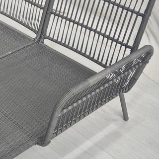 Conjunto de Muebles de Jardín de Rattan de 3 Piezas, Sofá de Jardín Exterior con Sofá de 2 Plazas, Chaise Longue con Cojines y Mesa con Tapa de Cristal, Conjunto de Jardín para Patio, Gris Claro