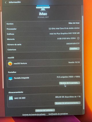 iMac 21.5 (2017) SSD 8GB RAM i5
