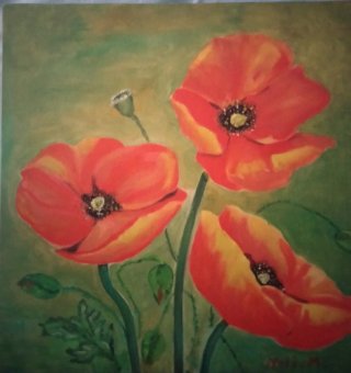 Cuadro al óleo Flores Rojas