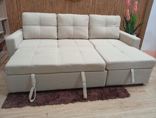 Sofá Cama Chaiselongue Beige con Arcón