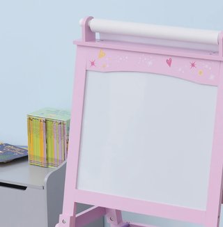 Caballete Infantil Rosa con Rollo Papel y Cestas