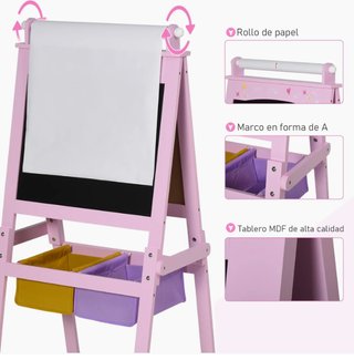 Caballete Infantil Rosa con Rollo Papel y Cestas