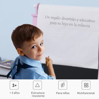 Caballete Infantil Rosa con Rollo Papel y Cestas