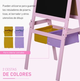 Caballete Infantil Rosa con Rollo Papel y Cestas