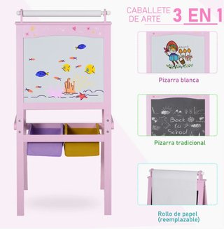 Caballete Infantil Rosa con Rollo Papel y Cestas