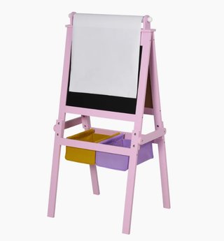 Caballete Infantil Rosa con Rollo Papel y Cestas