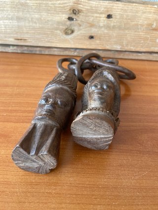 Scultura Africana Vintage Catena Matrimonio Legno