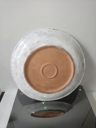 Piatto ceramica smaltata decoro foglia