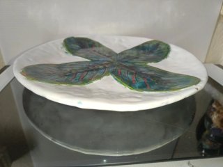 Piatto ceramica smaltata decoro foglia