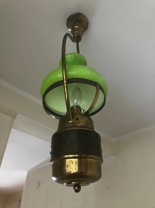 Lámpara colgante antigua dorada y verde