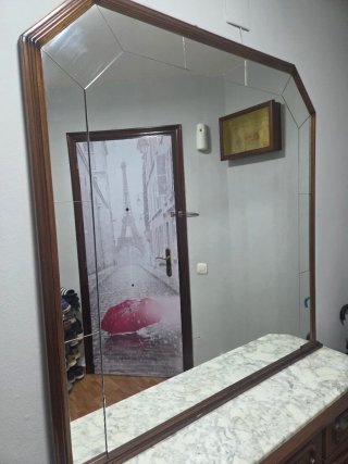 Mueble zapatero con espejo de mármol y madera