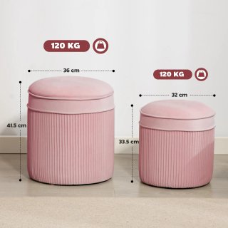 Set 2 Pouf Poggiapiedi Impilabili in Velluto Rosa