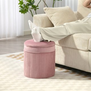 Set 2 Pouf Poggiapiedi Impilabili in Velluto Rosa