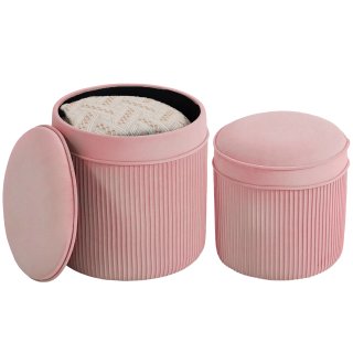 Set 2 Pouf Poggiapiedi Impilabili in Velluto Rosa