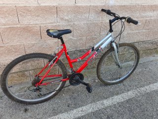 Bicicleta de Montaña Roja y Plateada