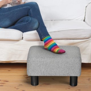 Pouf Poggiapiedi in Tessuto Effetto Lino Grigio