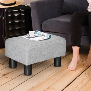 Pouf Poggiapiedi in Tessuto Effetto Lino Grigio