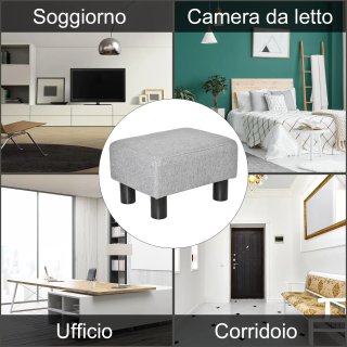 Pouf Poggiapiedi in Tessuto Effetto Lino Grigio