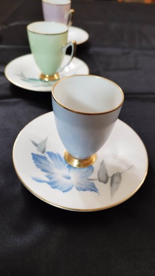 Juego 6 Tazas y Platos Limoges Flores Oro