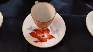 Juego 6 Tazas y Platos Limoges Flores Oro