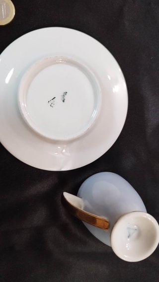 Juego 6 Tazas y Platos Limoges Flores Oro