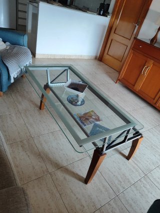 Mesa centro elevable cristal y madera