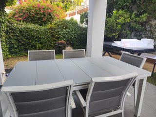 Mesa comedor exterior extensible metal blanca
