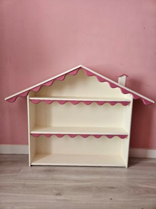Estantería infantil casa madera rosa y blanco