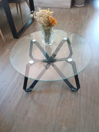Mesa de centro cristal y metal