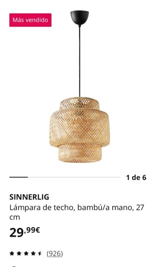 Lámpara de techo bambú SINNERLIG Ikea