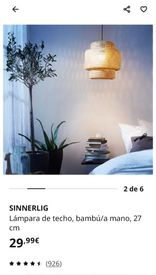 Lámpara de techo bambú SINNERLIG Ikea