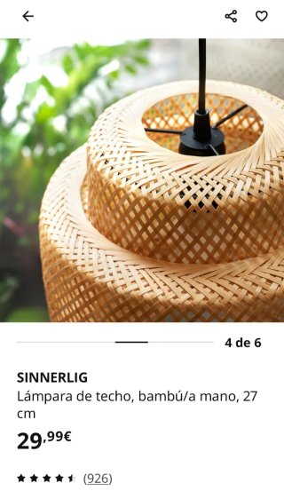 Lámpara de techo bambú SINNERLIG Ikea