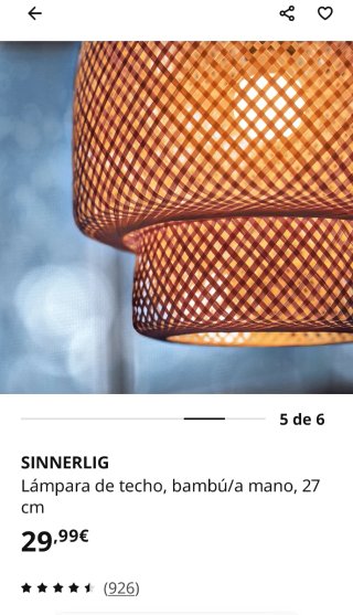 Lámpara de techo bambú SINNERLIG Ikea