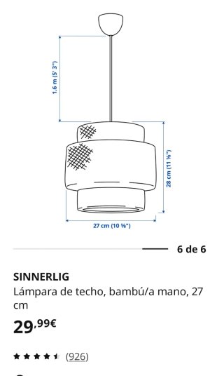 Lámpara de techo bambú SINNERLIG Ikea