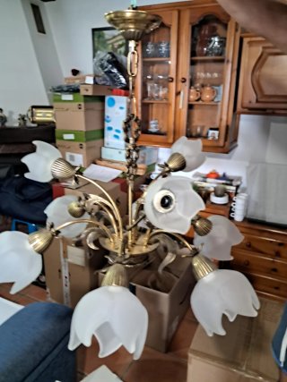 Lámpara de tulipas dorada y blanca