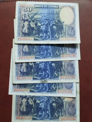 Lote 5 Billetes El Banco de España 50 Pesetas