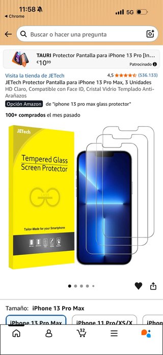 JETech Protector Pantalla iPhone 13 Pro Max