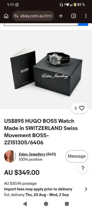Reloj Suizo Boss Cuero Negro