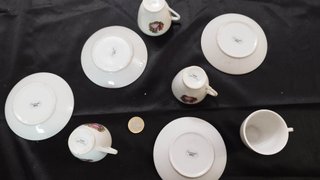 4 Tazas y Platos Porcelana Dibujo Galante