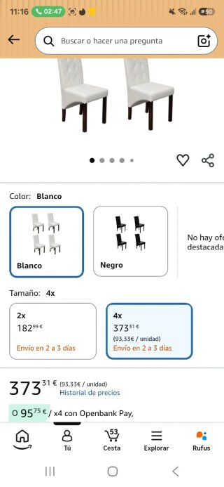 Conjunto de 4 sillas Chelsea Piel Sintética Blanca