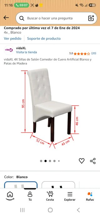 Conjunto de 4 sillas Chelsea Piel Sintética Blanca