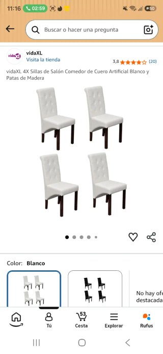Conjunto de 4 sillas Chelsea Piel Sintética Blanca